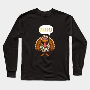Turkey Moo Retro Thanksgiving Day Long Sleeve T-Shirt